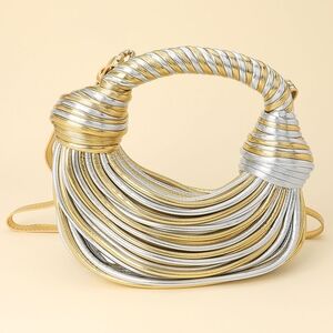 Two Tone Knotted Handbag Crescent Bag Shoulder Purse Leather Womens Accessory